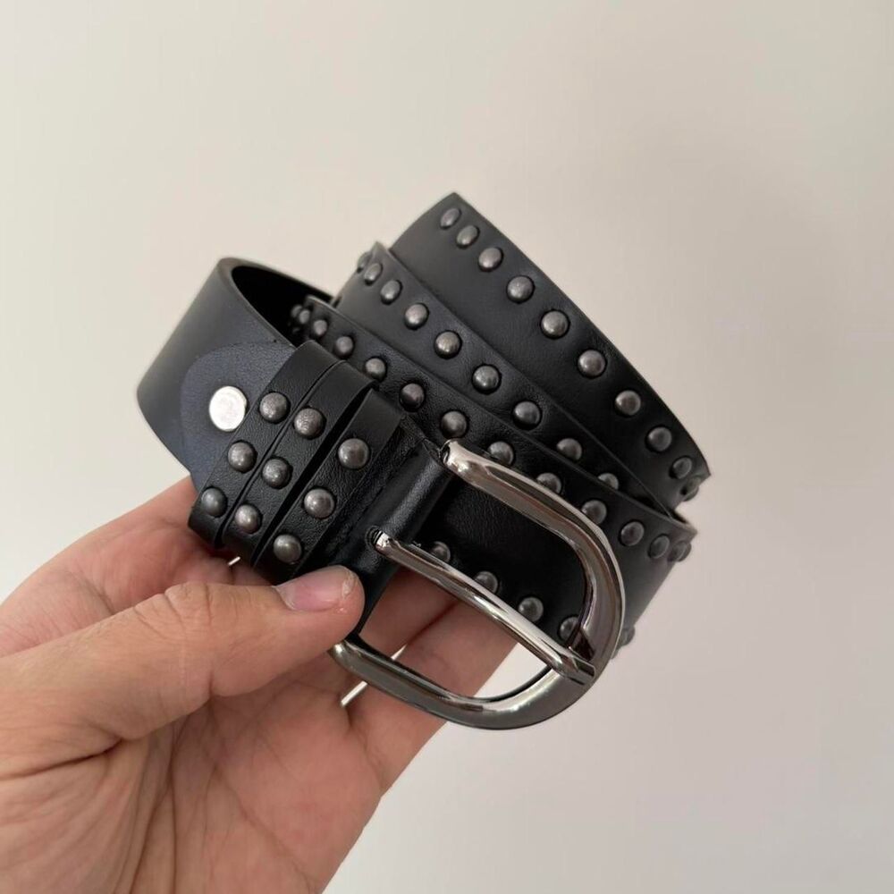 y2k black studded american western cowboy boho belt